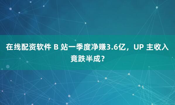 在线配资软件 B 站一季度净赚3.6亿，UP 主收入竟跌半成？