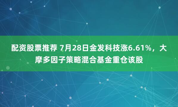 配资股票推荐 7月28日金发科技涨6.61%，大摩多因子策略混合基金重仓该股